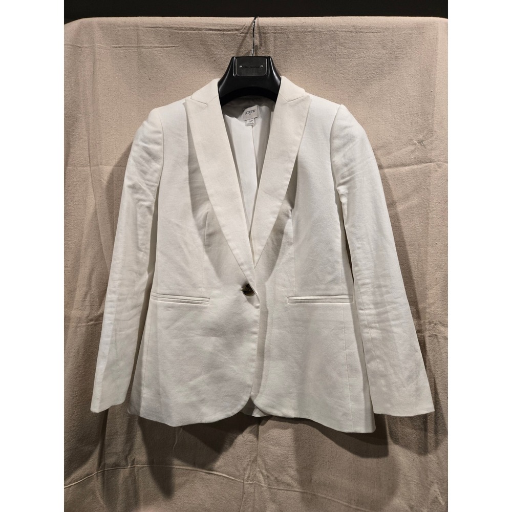 J.Crew Parke Blazer White Linen Cotton Blend Single Button Jacket Size 0P
